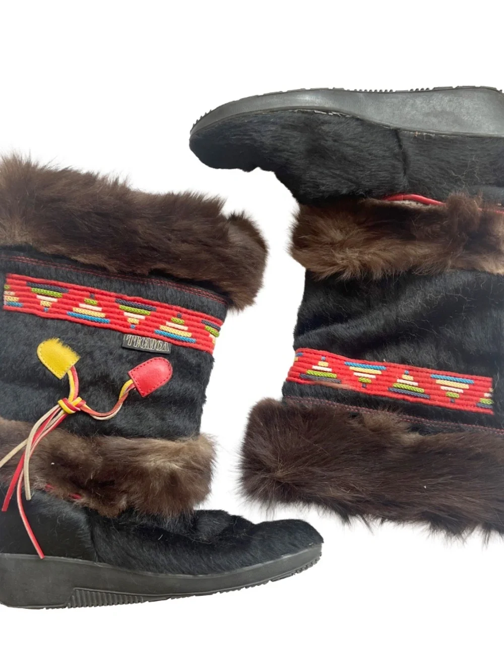 TECNICA VTG Italian Fur Ski Boots, Brown Winter Boots, Women's EU 39 / US 8.5
